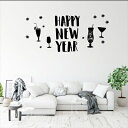 3sizeから選べる!2026 お正月ウォールステッカー newyear 飾り 300×300mm 600×600mm 900×900mm 文字 おしゃれ モノトーン 017134