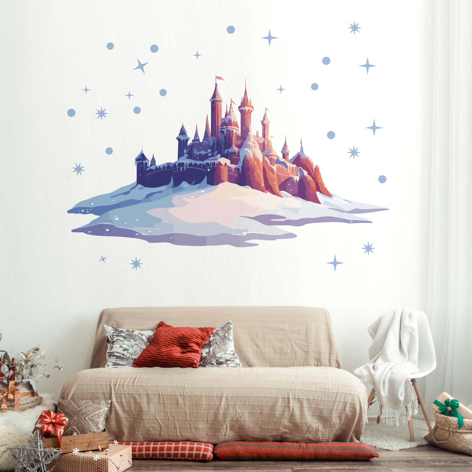 3sizeから選べる！冬のウォールステッカー winter 雪 結晶　雪だるま スキー そり かわいい 590×1327mm..