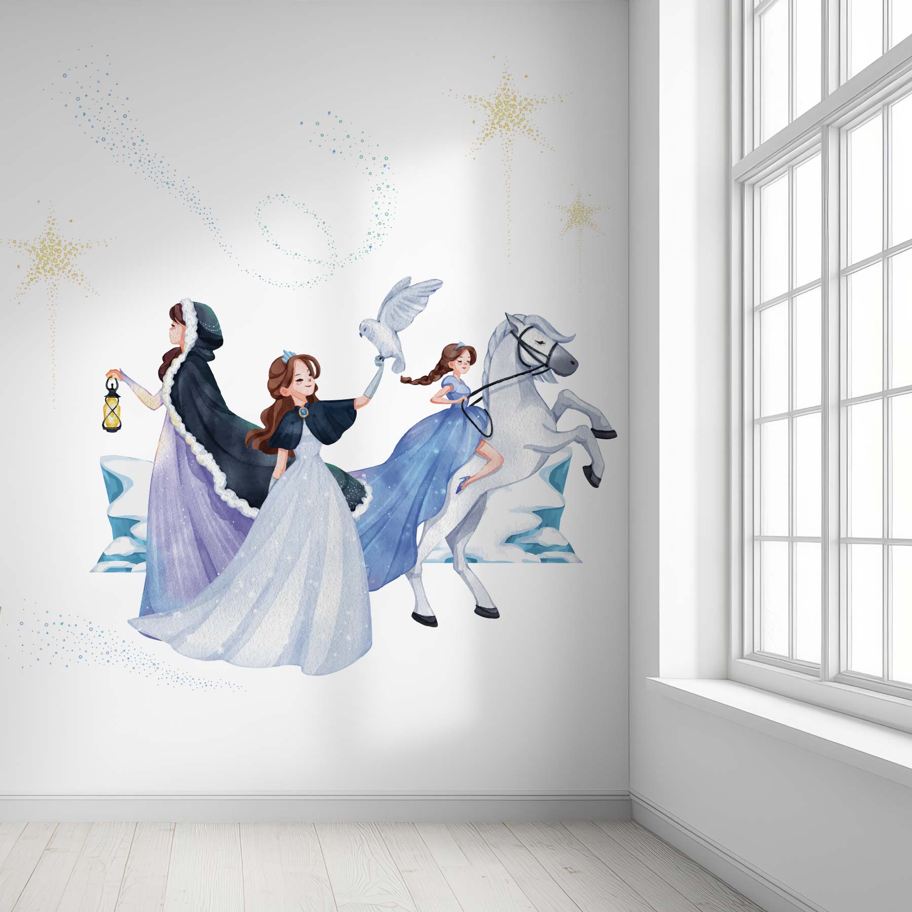 3sizeから選べる！冬のウォールステッカー winter 雪 結晶　雪だるま スキー そり かわいい 590×1327mm..