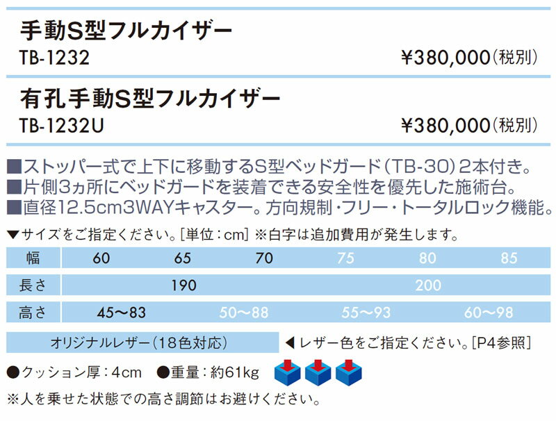【ポイント5倍】手動S型フルカイザー【高田ベッド 手動昇降式マッサージベッド】5年間長期保証 手動 クランク式 治療用 医療用 施術用 施術 ベッド ベット 台 診察台 昇降台 施術台 ガード付き キャスター付き 転落防止 病院