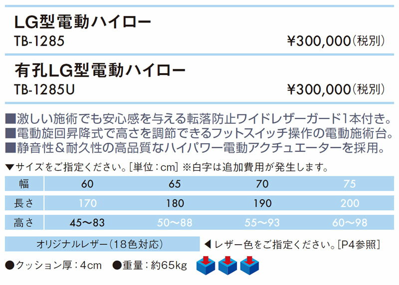 【ポイント5倍】LG型電動ハイロー【高田ベッド 電動マッサージベッド】5年間長期保証 ガード付き 転落防止 電動昇降式 電動施術台 電動昇降台 電動診察台 電動整体ベッド 電動エステベッド 施術用ベッド 治療ベッド