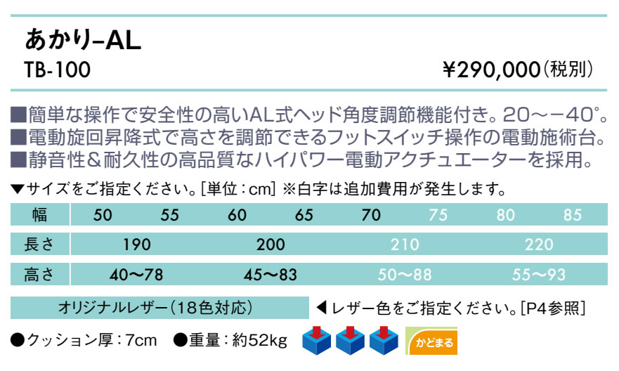 【ポイント6倍】高田ベッド あかり-AL 電動マッサージベッド 整体ベッド 電動昇降式 電動施術台 電動整体ベッド 施術用ベッド 治療ベッド カイロベッド 国産 TB-100