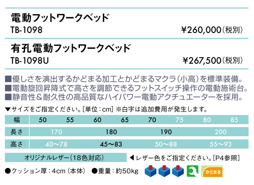 エンバシー 高田ベッド正規特約店の【ポイント6倍】高田ベッド 無孔電動フットワークベッド マッサージ台 電動 昇降 電動施術台 電動昇降台 電動診察台 電動整体ベッド 電動エステベッド 施術用ベッド マッサージベッド 治療ベッド 国産 TB-1098｜アングル2