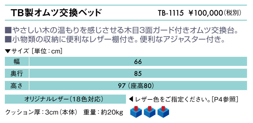 エンバシー 高田ベッド正規特約店の【ポイント6倍】高田ベッド TB製オムツ交換ベッド おむつ交換台 業務用 オムツ 交換台 おむつ替え台 おむつ交換ベッド クリニック 医療用 ベビールーム 授乳室 キッズルーム 商業施設 収納 国産 TB-1115｜アングル2