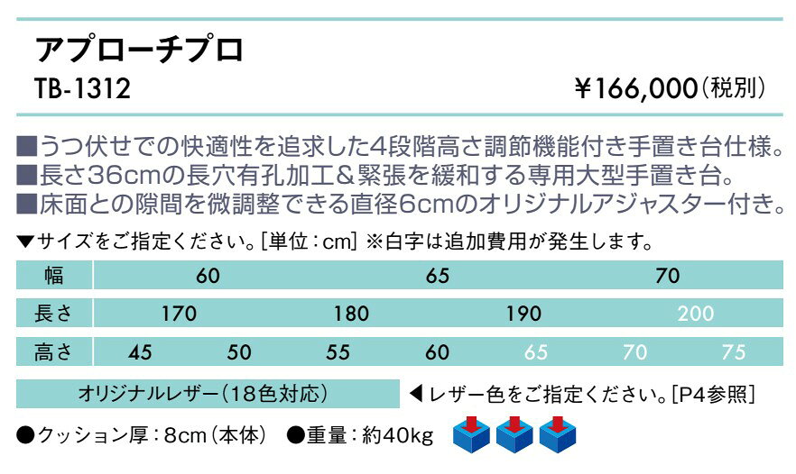 【ポイント6倍】高田ベッド アプローチプロ 整体ベッド カイロベッド カイロプラクティック うつ伏せ アプローチ 治療用 施術用 施術台 マッサージ台 手置き台付き 国産 TB-1312 [2]