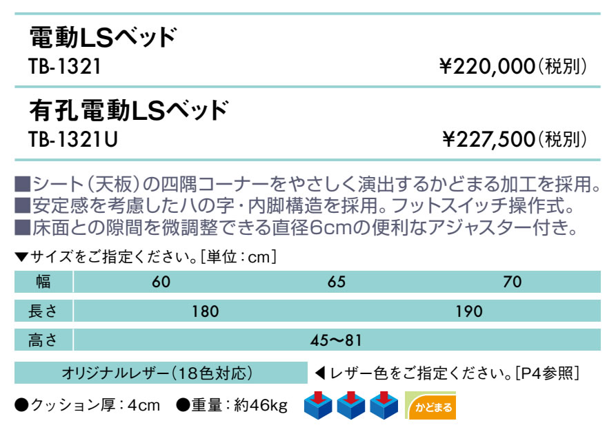【ポイント6倍】高田ベッド 有孔電動LSベッド 電動マッサージベッド 電動昇降式 電動施術台 電動昇降台 電動診察台 電動整体ベッド 電動エステベッド 施術用ベッド マッサージベッド 治療ベッド 国産 TB-1321U [2]
