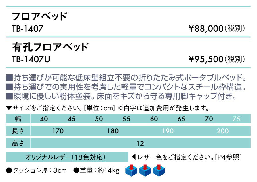 【ポイント6倍】高田ベッド 無孔フロアベッド 折りたたみベッド 整体ベッド折りたたみ エステベッド折りたたみ マッサージベッド 折りたたみ ポータブルベッド 施術台 携帯 持ち運び 診察台 国産 TB-1407 2