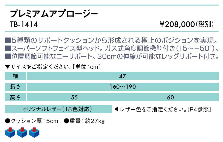 エンバシー 高田ベッド正規特約店の【ポイント6倍】高田ベッド プレミアムアプロージー 整体ベッド カイロベッド カイロプラクティック うつ伏せ アプローチ 治療用 施術用 施術台 マッサージ台 整骨院 治療院 手置き台付き 国産 TB-1414｜アングル2