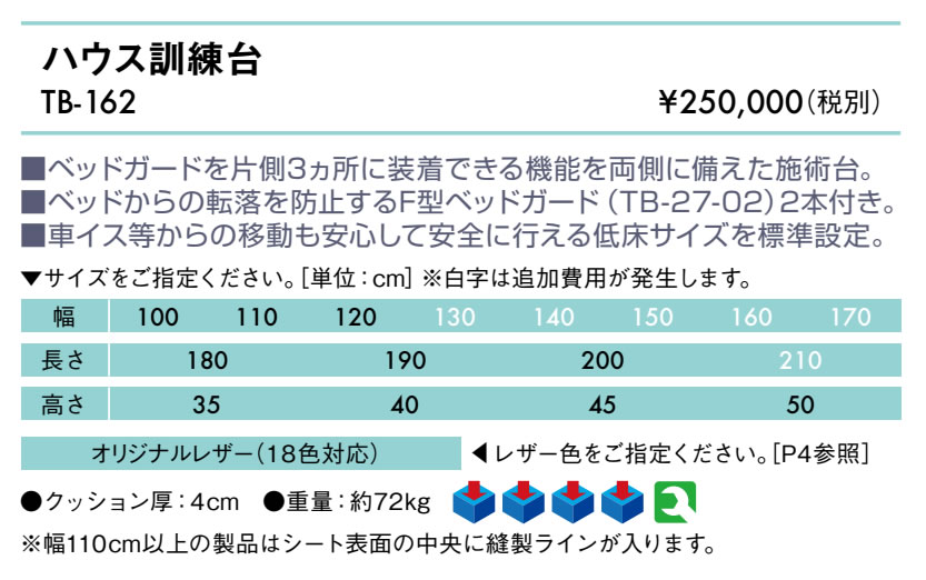 【ポイント6倍】高田ベッド ハウス訓練台 リハビリベッド 固定台 プラットホーム トレーニングテーブル リハビリベッド 訓練台 幅広 施術台 診察台 治療台 福祉 ガード付き 国産 TB-162 [2]