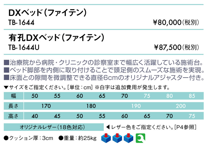 【ポイント6倍】高田ベッド 有孔DXベッド(ファイテン) phiten コラボ アクアチタン ベッド 脚部内脚 診察台 施術台 エステベッド 施術用ベッド 治療台 医療用ベッド アロマベッド リラクゼーション 国産 TB-1644U [2]