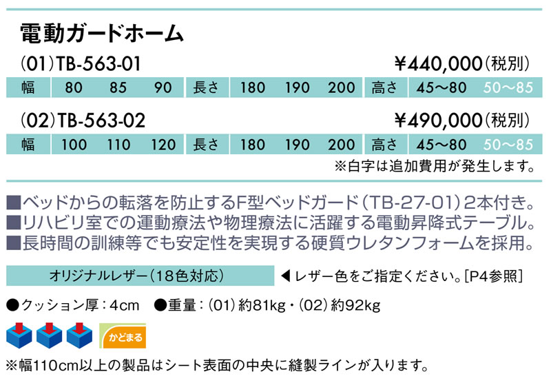 エンバシー 高田ベッド正規特約店の【ポイント6倍】高田ベッド 電動ガードホーム（02） （送料お見積もり商品）電動リハビリベッド 電動昇降式 プラットホーム トレーニングテーブル リハビリベッド 訓練台 幅広 施術台 診察台 治療台 福祉 国産 TB-563-02｜アングル2
