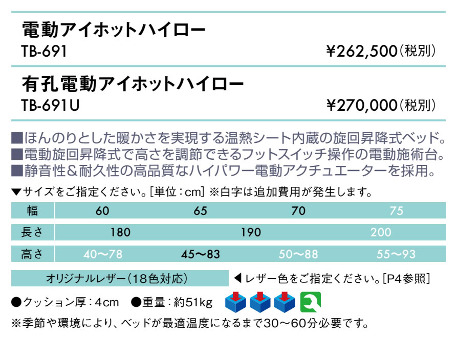 【ポイント6倍】高田ベッド 無孔電動アイホットハイロー 電動マッサージベッド 整...