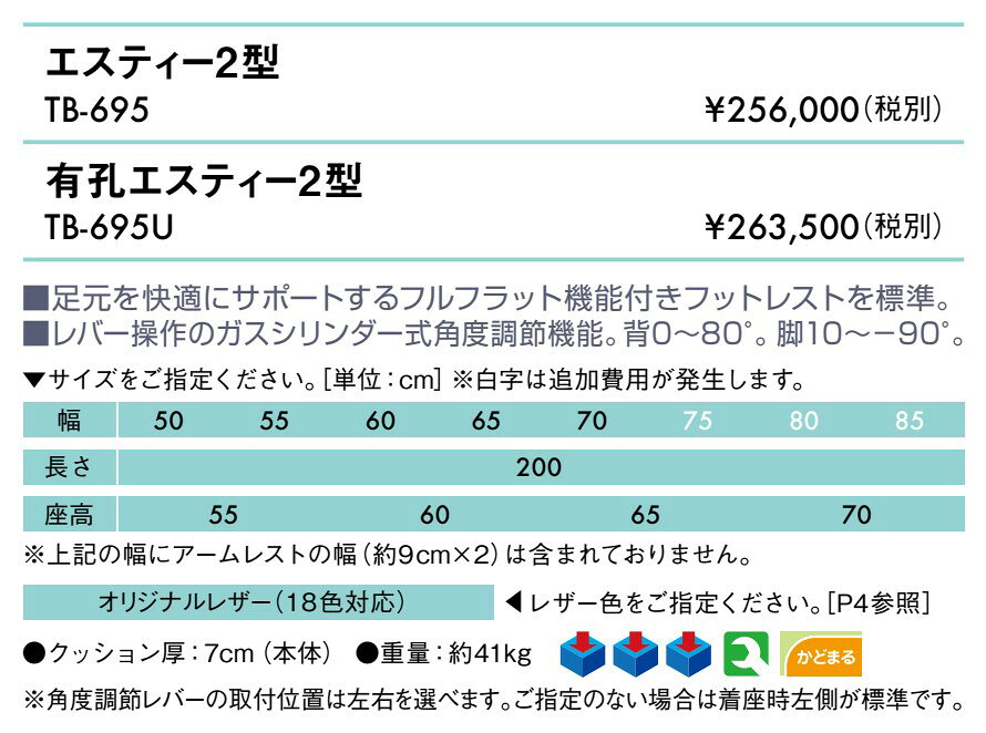 エンバシー 高田ベッド正規特約店の【ポイント6倍】高田ベッド 無孔エスティー2型 マッサージベッド エステベッド フェイシャルベッド トリートメントベッド ボディベッド 高強度 頑丈 リクライニング調整 背上げ 国産 TB-695｜アングル2