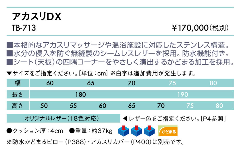 エンバシー 高田ベッド正規特約店の【ポイント6倍】高田ベッド アカスリDX マッサージベッド 整体ベッド 診察台 施術台 エステベッド 施術用ベッド 治療ベッド 業務用ベッド ボディベッド アロマベッド 防水加工 国産 TB-713｜アングル2