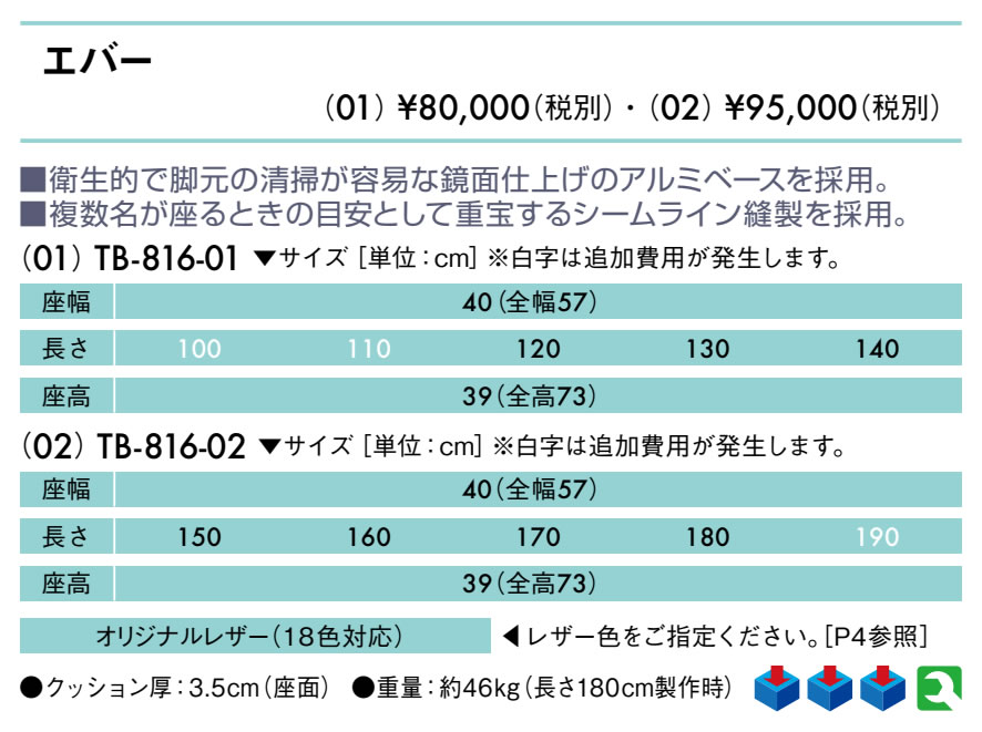 【ポイント6倍】高田ベッド エバー(01) 2人掛け 3人掛け レザー製 待合ソファー 背付きソファー 病院 医療用 ロビー 待合い 待ち合い クリニック 整体院 治療院 長椅子 長いす イス ベンチ 業務用ソファー 院内ソファー 国産 TB-816-01 [2]