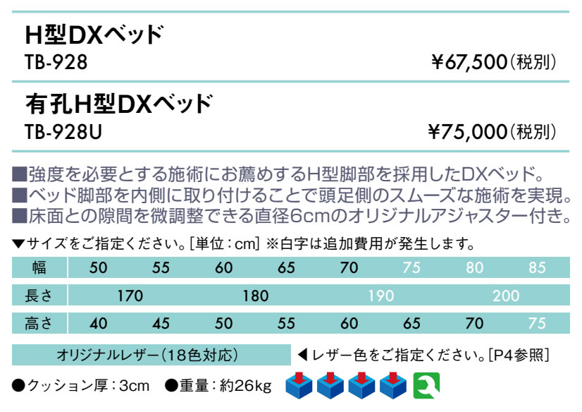 エンバシー 高田ベッド正規特約店の【ポイント6倍】有孔DX診察台H　EFB-2928U【高田ベッド H型DXベッド 国産 TB-928】整体ベッド 整体 ベッド 脚部内脚 診察台 施術台 エステベッド 施術用ベッド 治療台 医療用ベッド アロマベッド リラクゼーション｜アングル2