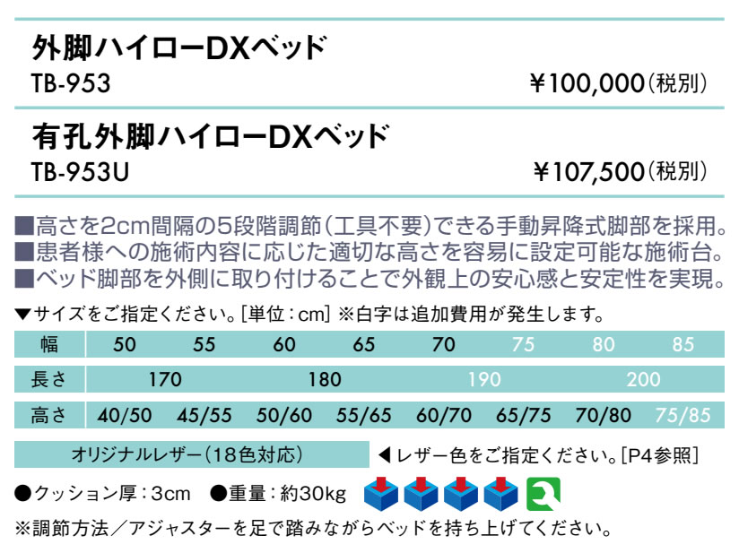 【ポイント6倍】高田ベッド 無孔外脚ハイローDXベッド マッサージベッド 整体ベッド 高さ調節機能 かどまる 施術台 診察台 エステベッド 国産 TB-953