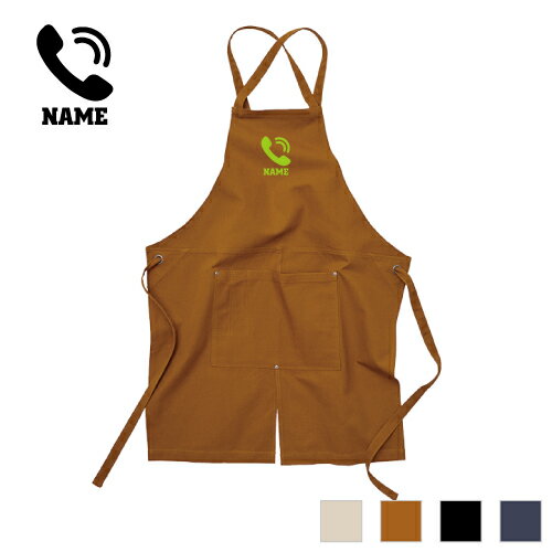コールセンター1 名入れエプロン ウォッシュキャンバス ワークエプロン デニム インディゴ キャメル ブラック ナチュラル カフェエプロン 電話　通話　テレホンアポインター 飲食店 喫茶店 作業用 母の日ギフト 店舗スタッフ