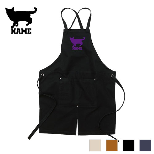 アメリカンショートヘアー1 名入れエプロン ウォッシュキャンバス ワークエプロン デニム インディゴ ..