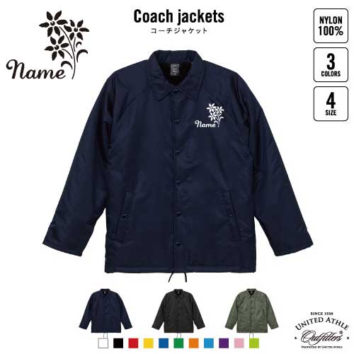 Military Jacket - お花/名入れボア裏地付きコーチジャケット 左胸ワンポイントミリタリー アメカジ ブラック ネイビー カーキ ストリート ブルゾン アウター ジャンパー