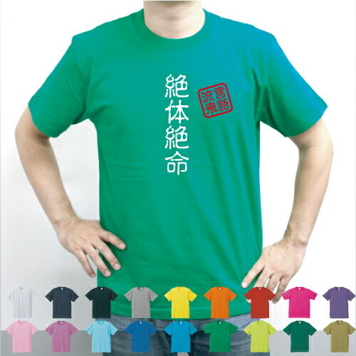 絶体絶命／流言飛語【面白T】文字Tシャツ 半袖Tシャツ アメカジ アメリカンカジュアル B系 ストリート 名言 インパクト 駄洒落 日本語 ギャグ 笑い セリフ 座右の銘 衣装 一張羅 自己主張