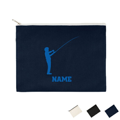 「釣りフィッシング2」名入れフラットポーチLサイズ ポーチ マルチケース マルチポーチ 小物入れ 収納 おもちゃバッグ メンズ レディース オリジナル お揃い 部活 スポーツ お名前 スポ根魂 グッズ 記念品 ギフト ピクトグラム