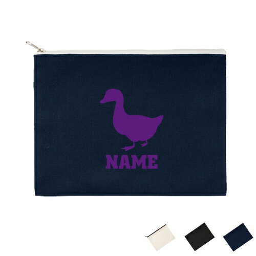 「アヒル」名入れフラットポーチLサイズ ポーチ マルチケース マルチポーチ 小物入れ 収納 おもちゃバッグ クラッチバッグ 推し活 メンズ レディース オリジナル お揃い オーダーメイド部活 お名前 家鴨 Duck 習い事 サークル