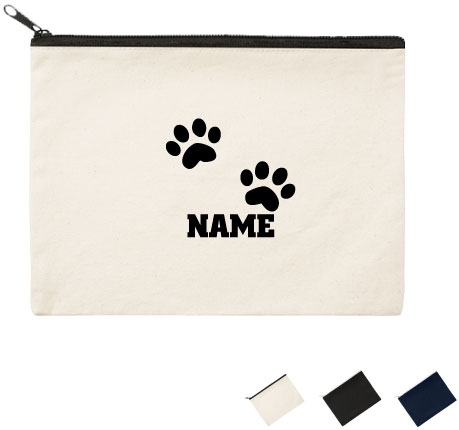 足跡1 名入れフラットポーチLサイズ ポーチ マルチケース マルチポーチ 小物入れ 収納 おもちゃバッグ クラッチバッグ 推し活 名入れ 名入れグッズ メンズ レディース オリジナル お揃い 猫 ネコ ねこ キャット 肉球