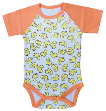 オクタニ半袖ベビーロンパース「Duck」/アヒル、レインボー、ベビー服、赤ちゃん肌着、ショートスリーブ、新生児、カバーオール【stock】【2019】【09ss】