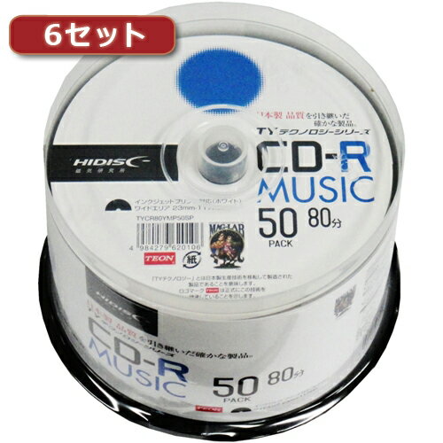 【10％OFF 楽天スーパーSALE】300枚セット 50枚X6個 HI DISC CD-R 音楽用 高品質 TYCR80YMP50SPX6