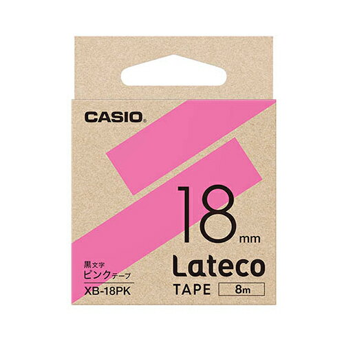 カシオ計算機 Lateco 詰め替え用テープ 18mm ピンクテープ黒文字 XB-18PK