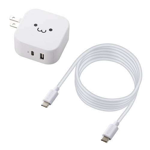 USB Power Delivery 3.0に準拠したUSB Type-C(TM)(USB-C(TM))ポートと、おまかせ充電に対応したUSB-Aポートを一つずつ搭載し、対応するスマートフォン・タブレットを充電できるUSB AC充電器です。■USB Power Delivery 3.0に準拠したUSB Type-C(TM)(USB-C(TM))ポートと、おまかせ充電に対応したUSB -Aポートを一つずつ搭載し、対応するスマートフォン・タブレットを充電できるUSB AC充電器です。 ■USB Power Delivery (パワーデリバリー)とは、アダプタと接続機器間で情報をやり取りすることで、その機器間における最適な電力を選択し、高速充電を実現するUSB規格です。最大100W(※)という高電力に対応するため、さまざまな機器での利用が広がっています。※本製品のUSB Power Delivery最大出力は20Wです。 ■機器に応じて出力が5V/3A、9V/2.22Aと可変し、iPhoneなどのスマートフォンから、NINTENDO SWITCH(TM) などのゲーム機まで幅広く高速充電できます。※ NINTENDO SWITCH(TM) はドックでの充電はできません。 ■トラッキング現象による火災の防止に役立つ、絶縁キャップ付きのコンセントプラグを採用しています。 ■未使用時は電源プラグを折りたたんでACアダプタ本体に収納できる90°スイングプラグを採用しています。 ■ケーブル長1.5mで取り回しがしやすい充電用USB Type-C(TM)(USB-C(TM))ケーブルが付属しています。※本製品にUSB-Aケーブルは同梱しておりません。別途MFi認証品のUSB-Aケーブル等をご用意ください。 ■USB Power Deliveryに準拠したUSB Type-C(TM)(USB-C(TM))ポートとは別にUSB-Aポートを1つ搭載しているため、機器の2台同時充電が可能です。 ■※機器本体や充電器が濡れた状態で充電すると、異常な発熱・焼損の原因となり大変危険ですのでおやめください。 ■※USB Type-C and USB-C are trademarks of USB Implementers Forum■対応機種:USB Type-C(TM)(USB-C(TM))メスからUSB Power Delivery 3.0 20W(9V/2.22A)で、またはUSB-Aメスから12W(5V/2.4A)までの出力で充電可能な機器とその組み合わせ。※付属ケーブル以外で充電する場合は別途本製品と各機器のコネクタに対応したケーブルを準備する必要あり ■コネクタ形状:USB Type-C(TM)(USB-C(TM))メス/USB Aメス ■定格入力電圧:AC100-240V 50/60Hz ■定格入力電流:0.8A ■定格出力電力:合計32W(USB Type-C(TM)(USB-C(TM)):20W + USB A:12W) ■定格出力電圧:USB Type-C(TM)(USB-C(TM)):5V/9V USB-A:5V ■定格出力電流:USB Type-C(TM)(USB-C(TM)):5V時3A/9V時2.22A USB-A:5V時2.4A ■外形寸法:約 幅58.8mm×奥行28.0mm×高さ58.8mm ■重量:約152g(付属ケーブル含む) ■ケーブル長:約1.5m ■カラー:ホワイトフェイス ■使用温度範囲:0℃〜40℃ ■コンセントプラグ仕様:90度スイング構造/絶縁スリーブ搭載 ■付属品:USB Type-C(TM)(USB-C(TM))to USB Type-C(TM)(USB-C(TM))ケーブル ■法令:◇PSE 特定電気用品 ■使用可能地域:日本 ■保証期間:1年 ■その他:USB Power Delivery 3.0規格準拠品 90度可動収納式コンセントプラグ 耐トラッキングスリーブ付USB Power Delivery 3.0に準拠したUSB Type-C(TM)(USB-C(TM))ポートと、おまかせ充電に対応したUSB-Aポートを一つずつ搭載し、対応するスマートフォン・タブレットを充電できるUSB AC充電器です。