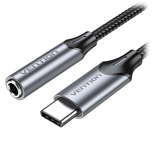 VENTION USB-C Male to 3.5Mm CzWbN ϊP[u DAC A_v^[ 0.1m Gray A~jE BG-5916