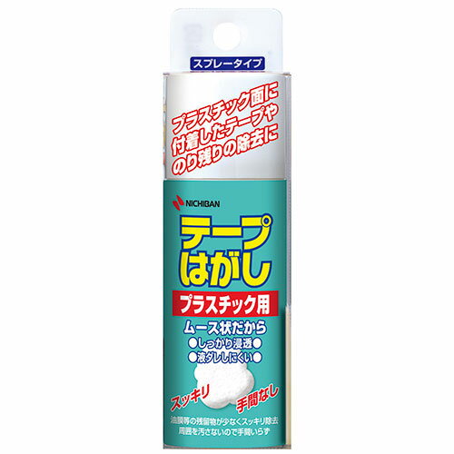 プラスチック面に付着したテープやのり残りをムースの力でキレイに除去する「テープはがしプラスチック用」●プラスチック面に付着したテープやのり残りを除去できる、ムース状のテープはがし。 ●ムース状なので、液ダレしにくく、のり残りにしっかり浸透します。●ムース状、50ml入 ●アルミ缶、再生PETケース-成分 : 石油系炭化水素、IPA ●生産国 : 日本プラスチック面に付着したテープやのり残りをムースの力でキレイに除去する「テープはがしプラスチック用」