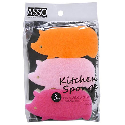 ワイズ CARAful抗菌ソフトキッチンスポンジ ぶた3個組 AS-002