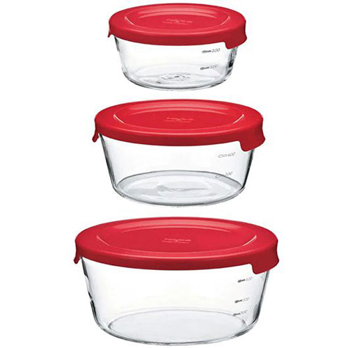 HARIO 耐熱ガラス製保存容器丸3個セット レッド MST-3018-RD