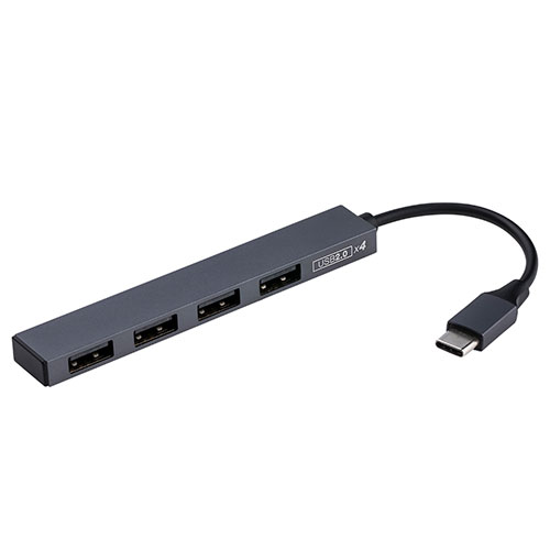 ナカバヤシ USB2.0Type-C4ポート変換ハブ グレー UH-C2584GY