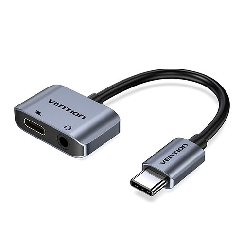 VENTION USB-C to 3.5mm AUX変換 & USB-C 充電ポート グレー BG-6692