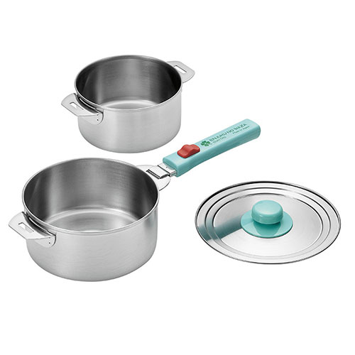 よこやま 燕熟の技 クワトロ ステンレス鍋14cm&16cm 着脱ハンドル 兼用蓋付き EJQ-800