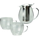 フィール ペア耐熱ティーセット カップ(φ8×6.5cm)×2、ポット(13.5×10×12.5cm・580ml)×1 B1011539