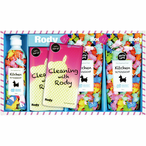 ロディ キッチン洗剤詰合せギフト 食器洗剤詰替用(200ml)・メッシュクリーナー(中国)×各2、食器洗剤(25..