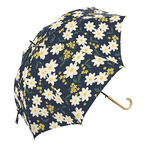白い大きめのお花プリントに、アクセントで小さめのお花を組み合わせた、大人かわいいデザインの雨傘です。 傘を留めるネームバンドにはシリーズ共通の金糸の花モチーフ刺繍&花モチーフのホックボタン付き。 ほどよい太さの木製ハンドルは持ちやすく、幅広い年齢層の方におすすめです。 贈り物にぴったりなメッセージタグも付いています。 強度と柔軟性に優れたガラス繊維強化プラスチック「グラスファイバー骨」を親骨と受骨に使用しています。 風に強くて折れにくく、また軽くて錆びにくい丈夫なワンタッチジャンプ雨傘です。 ・生地 : ポリエステル100% ・手元 : 合板 ・親骨&受骨 : グラスファイバー ・中棒 : スチール ・開閉 : Bジャンプ式 ・親骨の長さ : 60cm ・骨の本数 : 8本 ・全長 : 86.5cm ・直径 : 約100cm ・重量 : 約350g ・保証期間 : 初期不良対応 ・生産国 : 中国 【使用時のご注意】 ※ご使用の際は、生地をほぐしてからゆっくりと開閉してください。無理に開くと骨が折れたり傘全体に負担がかかり故障の原因になります。 ※製品には尖った部分があります。常に周囲の安全を確認してご使用ください。 ※ステッキがわりに使用しないでください。 ※手元、または骨の先端がこわれたまま使用しないでください。 ※振り回したり投げたりしないでください。強風時は破損する恐れがありますので使用しないでください。 ※傘は必ず手に持ってご使用ください。 ※生地には防水加工を施していますが刺繍部分やその他特殊加工の部分から雨が漏れる可能性があります。 ※天然素材や濃い色の生地を使用している場合色落ちや色移りすることがありますのでご注意ください。 ※使用時は水分をよく切って陰干しをしてから保管してください。 ※お子様には保護者の方からご注意ください。 ※画面上と実物では、多少色味が異なって見える場合もございます。ご了承下さい。