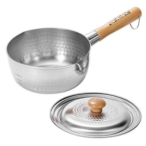 よこやま 燕人の匠 桜吟 ステンレスゆきひら鍋(雪平鍋) 18cm 蓋付き IH200V電磁調理器対応 OGS-500