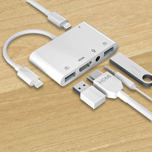 EMBL 楽天市場店の日本トラストテクノロジー マイドックステーション 5-IN-1 iOSポート搭載のiPhoneやiPadの機能を拡張 JTMD-5IN1-L｜アングル3