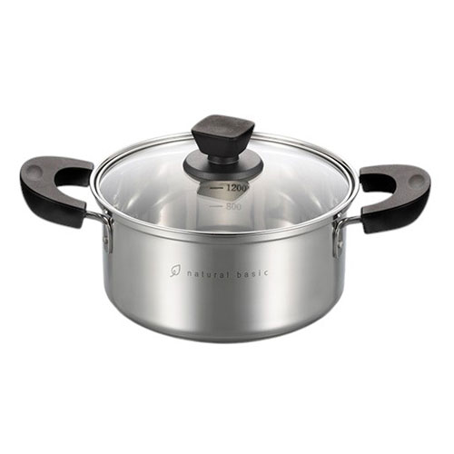 ナチュラルベーシック 両手鍋 18cm 焦げつきにくい 保温性 鍋の中身が見えるガラス蓋 NBP-18W