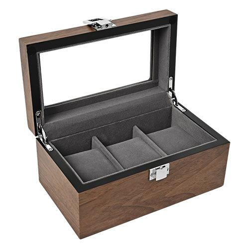 エスプリマ 3本用木製ボックス(窓あり) クルミ木目 腕時計を美しく保管 高級感のあるデザイン ES5313WD