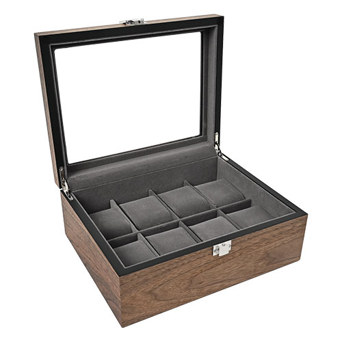 エスプリマ 8本用木製ボックス(窓あり) クルミ木目 腕時計を美しく保管 高級感のあるデザイン ES5318WD