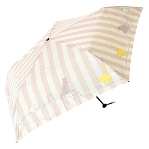 MKNオリジナルCATテキスタイル/軽くてかわいくて、携帯性抜群! 太めのストライプ柄に、裾には猫さん達をプリントした軽量コンパクトミニ雨傘。 この猫さん達、実は一筆書きでつながっているんです。 約130gと軽くてコンパクトなTiny mi...