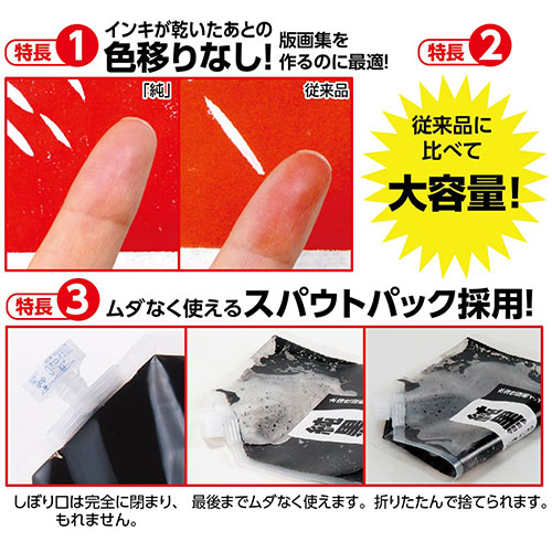 EMBL 楽天市場店のターナー色彩 水溶性版画インキ 「純黒」 850cc 黒 ムダなく使えるスパウトパック採用 ATC20890｜アングル3