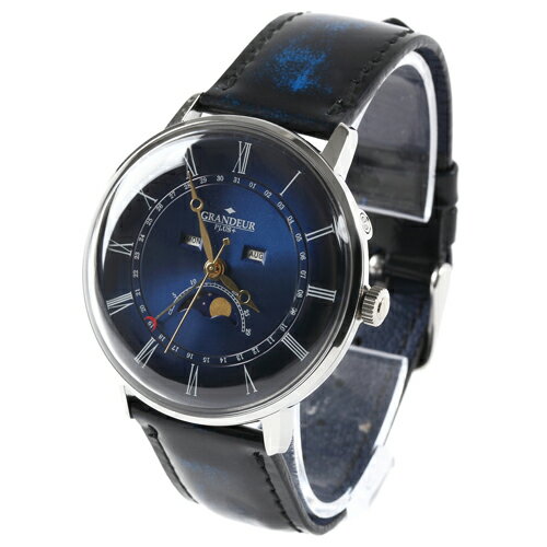 GRANDEUR PLUS メンズ腕時計 GRP014W2 ムーンフェイズレザー ブルー